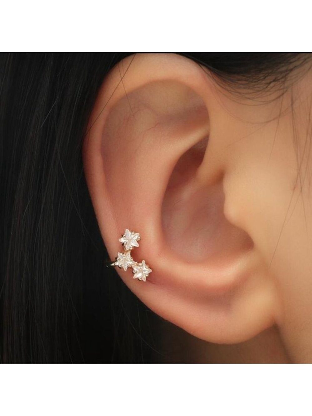 Gold Double Star Cubic Zirconia Ear Cuff – 1pc No Piercing